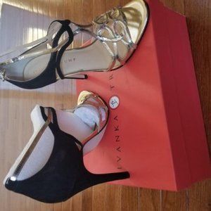 Ivanka Gold and Black Suede Stiletto Pumps - Size 9